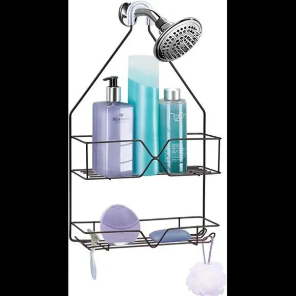 Shower Caddy Hanging over Shower Head Small Rust Roof Shower Organizer with 4 Ho